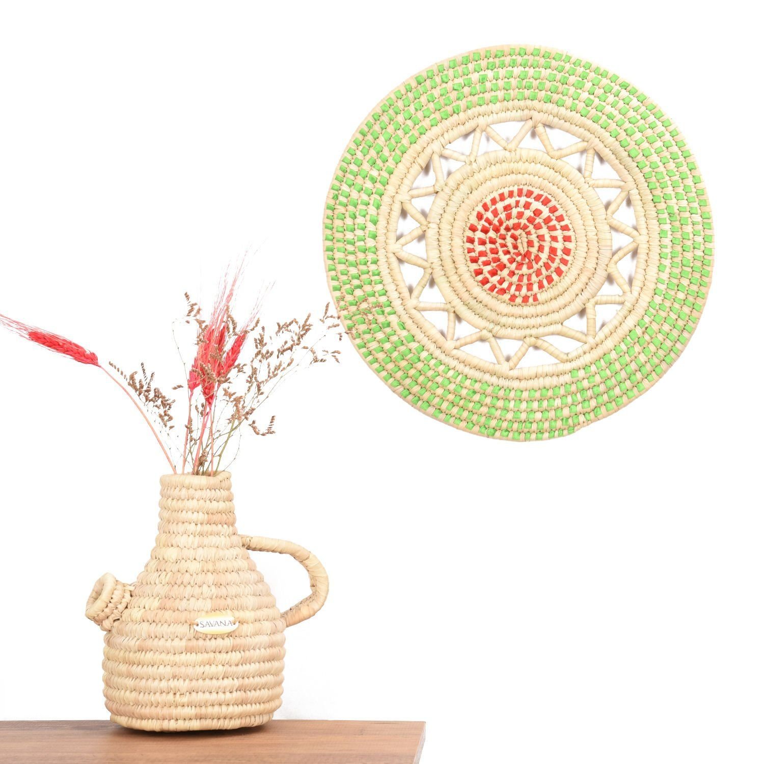 Persea Hasır Duvar Süsü_ yeşil kırmızı_ 40 cm