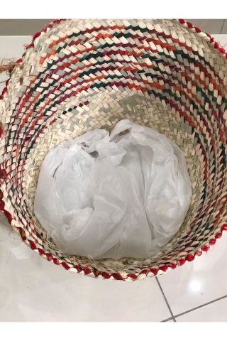 CHİCORY DOĞAL HASIR SAKSI KIRMIZI RENKLİ 32X40 CM