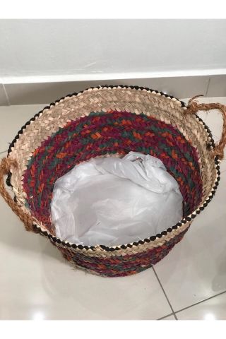 CHİCORY DOĞAL HASIR SAKSI ,RENKLİ 32X40 CM