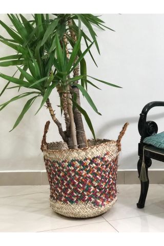 CHİCORY DOĞAL HASIR SAKSI ,RENKLİ 44 x 44 CM